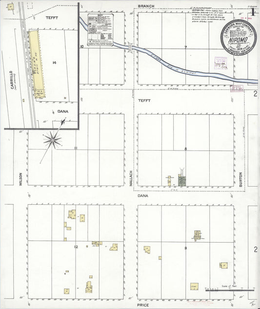 Sanborn Fire Insurance Map from Nipomo, San Luis Obispo County, California (1909), Sheet #0001 - Historic Sanborn Fire Insurance Map Print, vintage old map wall art, antique decor, genealogy gift, California California map