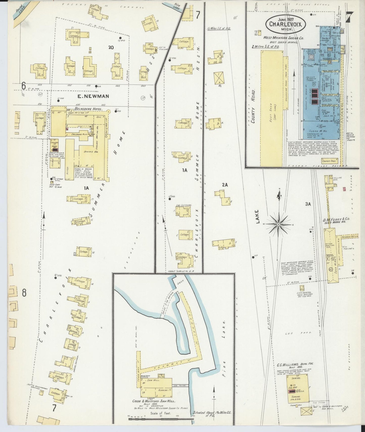 Sanborn Fire Insurance Map from Charlevoix, Charlevoix County, Michigan (1907), Sheet #0007 - Complete Map Set gallery image, historic Sanborn map, vintage wall art, Michigan Michigan