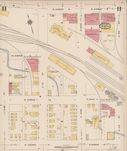 Sanborn Fire Insurance Map from Temple, Bell County, Texas (1922), Sheet #0011 - Complete Map Set gallery image, historic Sanborn map, vintage wall art, Texas Texas