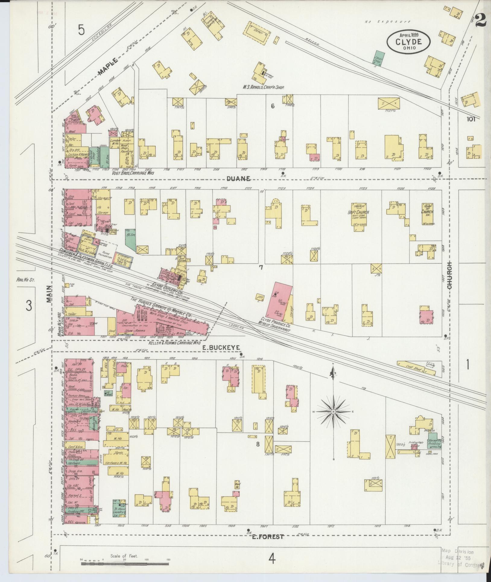 Sanborn Fire Insurance Map from Clyde, Sandusky County, Ohio (1899), Sheet #0002 - Complete Map Set gallery image, historic Sanborn map, vintage wall art, Ohio Ohio