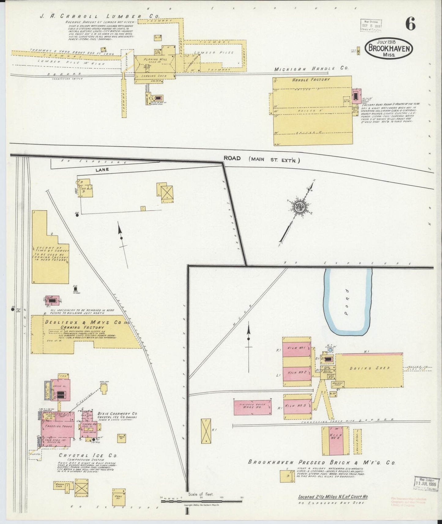 Sanborn Fire Insurance Map from Brookhaven, Lincoln County, Mississippi (1918), Sheet #0006 - Historic Sanborn Fire Insurance Map Print, vintage old map wall art, antique decor, genealogy gift, Mississippi Mississippi map