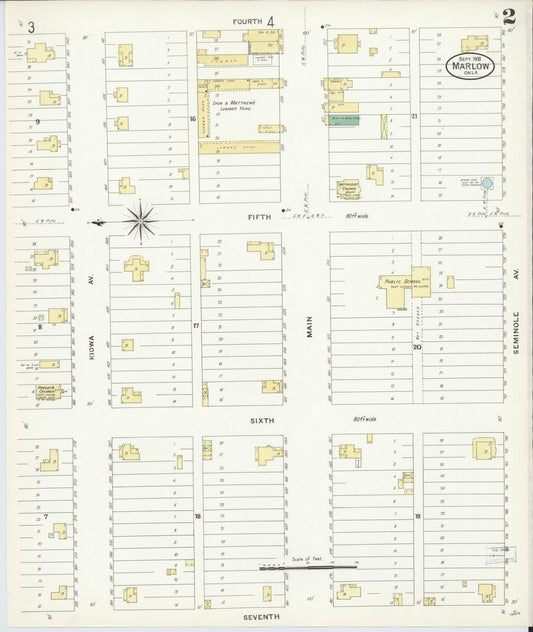 Sanborn Fire Insurance Map from Marlow, Stephens County, Oklahoma (1908), Sheet #0002 - Historic Sanborn Fire Insurance Map Print, vintage old map wall art, antique decor, genealogy gift, Oklahoma Oklahoma map