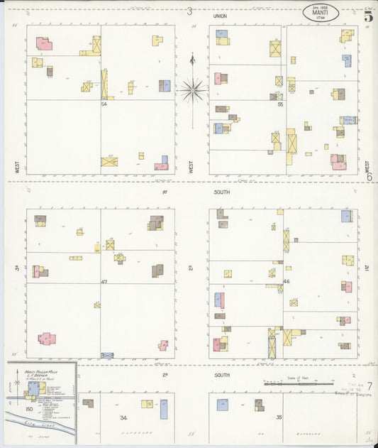 Sanborn Fire Insurance Map from Manti, Sanpete County, Utah (1908), Sheet #0005 - Historic Sanborn Fire Insurance Map Print, vintage old map wall art, antique decor, genealogy gift, Utah Utah map