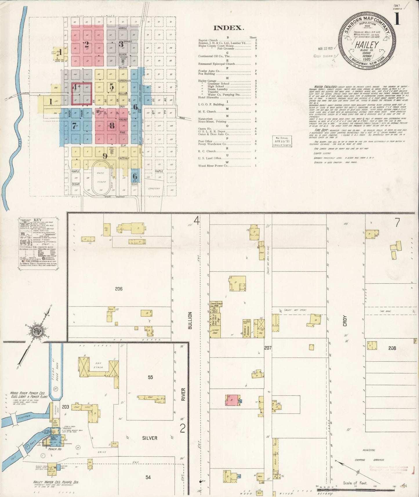 Sanborn Fire Insurance Map from Hailey, Blaine County, Idaho (1920), Sheet #0001 - Historic Sanborn Fire Insurance Map Print, vintage old map wall art, antique decor, genealogy gift, Idaho Idaho map