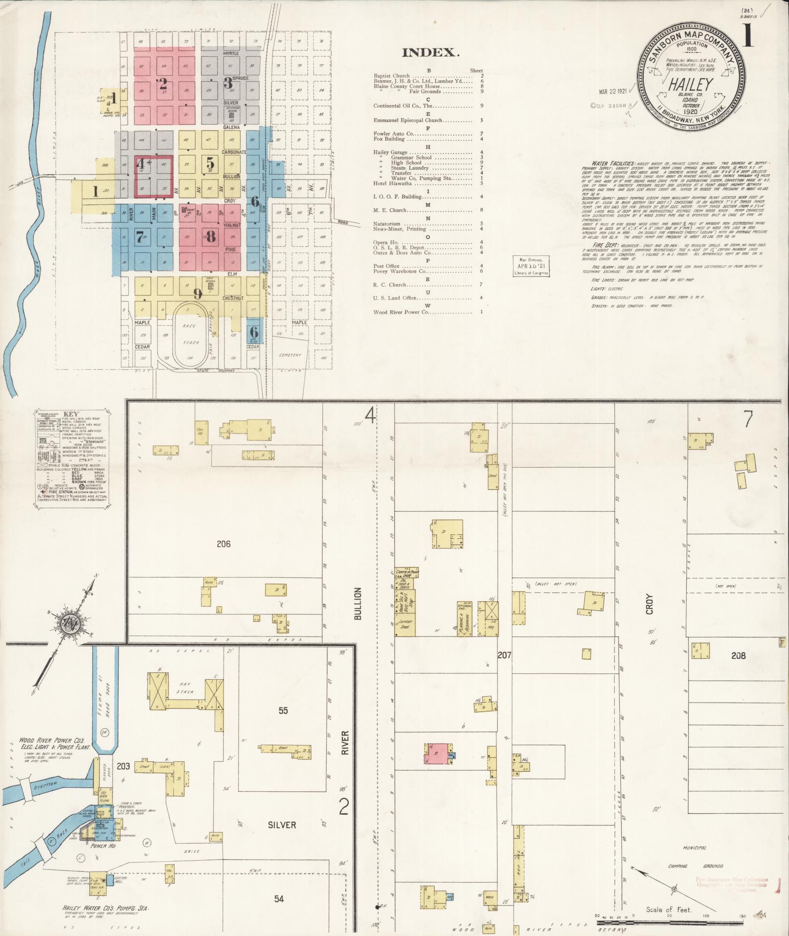 Sanborn Fire Insurance Map from Hailey, Blaine County, Idaho (1920), Sheet #0001 - Historic Sanborn Fire Insurance Map Print, vintage old map wall art, antique decor, genealogy gift, Idaho Idaho map