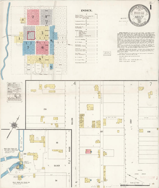 Sanborn Fire Insurance Map from Hailey, Blaine County, Idaho (1920), Sheet #0001 - Historic Sanborn Fire Insurance Map Print, vintage old map wall art, antique decor, genealogy gift, Idaho Idaho map