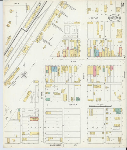Sanborn Fire Insurance Map from Scotland, Bon Homme County, South Dakota (1898), Sheet #0002 - Complete Map Set gallery image, historic Sanborn map, vintage wall art, South Dakota South Dakota