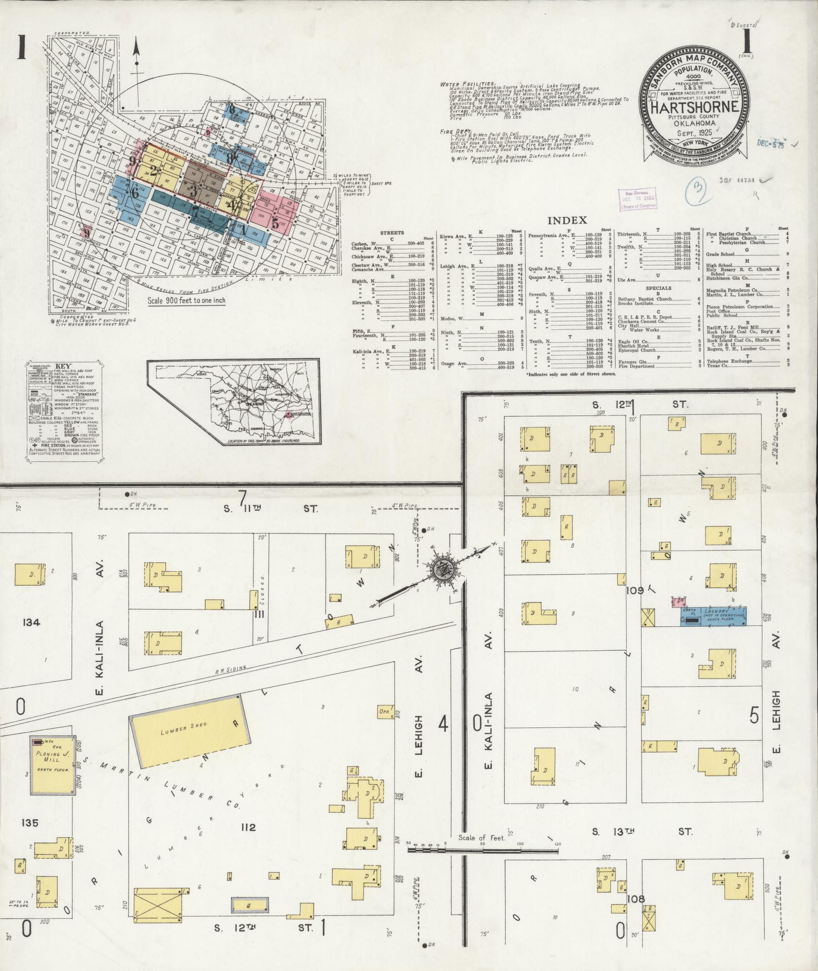 Sanborn Fire Insurance Map from Hartshorne, Pittsburg County, Oklahoma (1925), Sheet #0001 - Complete Map Set gallery image, historic Sanborn map, vintage wall art, Oklahoma Oklahoma