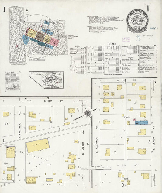 Sanborn Fire Insurance Map from Hartshorne, Pittsburg County, Oklahoma (1925), Sheet #0001 - Complete Map Set gallery image, historic Sanborn map, vintage wall art, Oklahoma Oklahoma