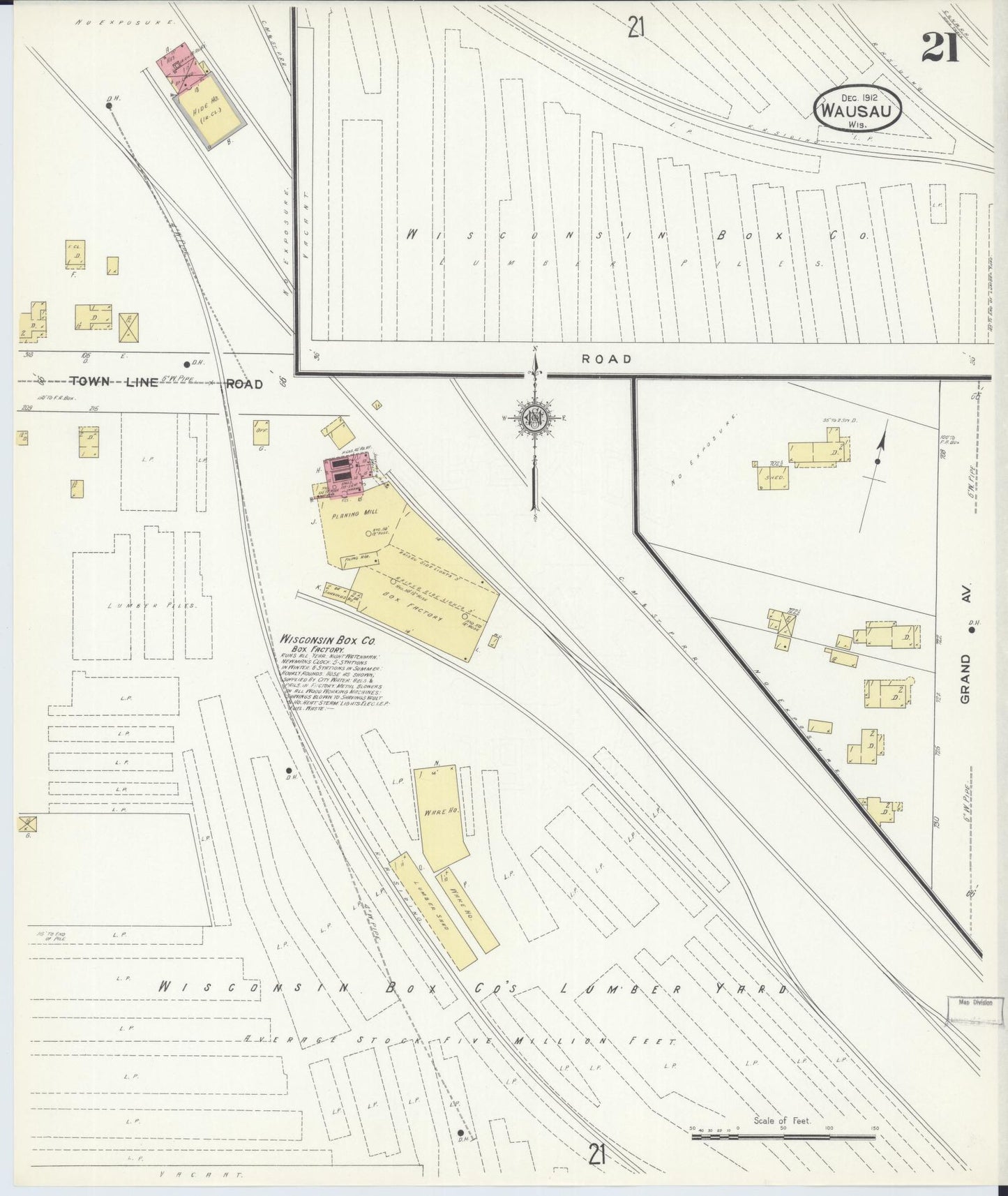 Sanborn Fire Insurance Map from Wausau, Marathon County, Wisconsin (1912), Sheet #0021 - Complete Map Set gallery image, historic Sanborn map, vintage wall art, Wisconsin Wisconsin
