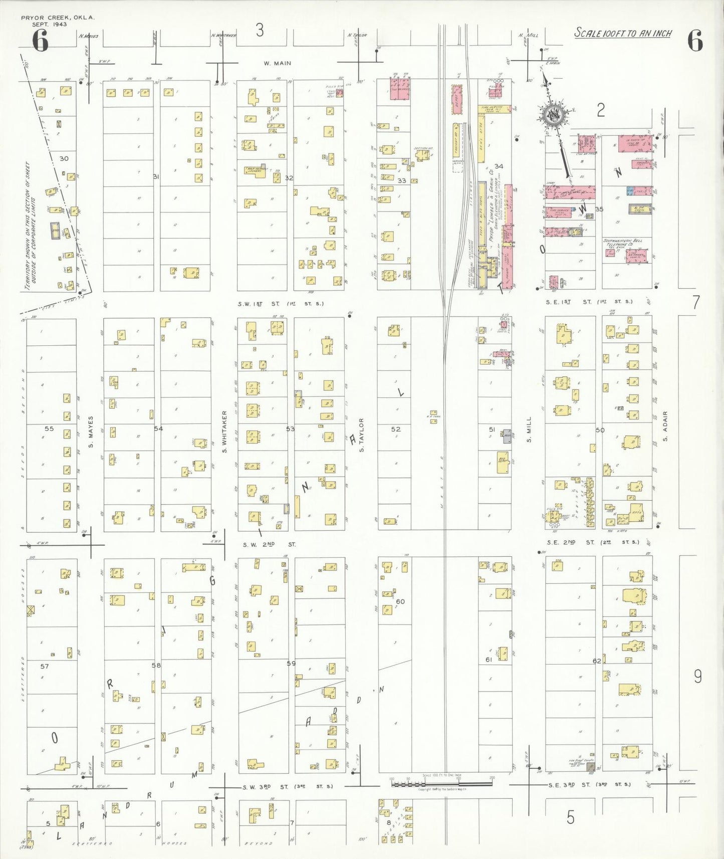 Sanborn Fire Insurance Map from Pryor Creek, Mayes County, Oklahoma (1943), Sheet #0006 - Complete Map Set gallery image, historic Sanborn map, vintage wall art, Oklahoma Oklahoma