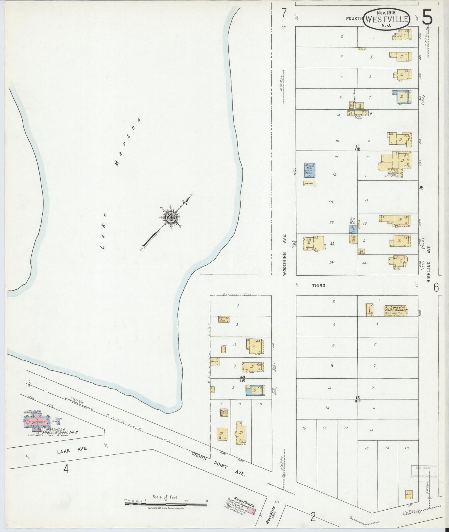Sanborn Fire Insurance Map from Westville, Gloucester County, New Jersey (1919), Sheet #0005 - Complete Map Set gallery image, historic Sanborn map, vintage wall art, New Jersey New Jersey
