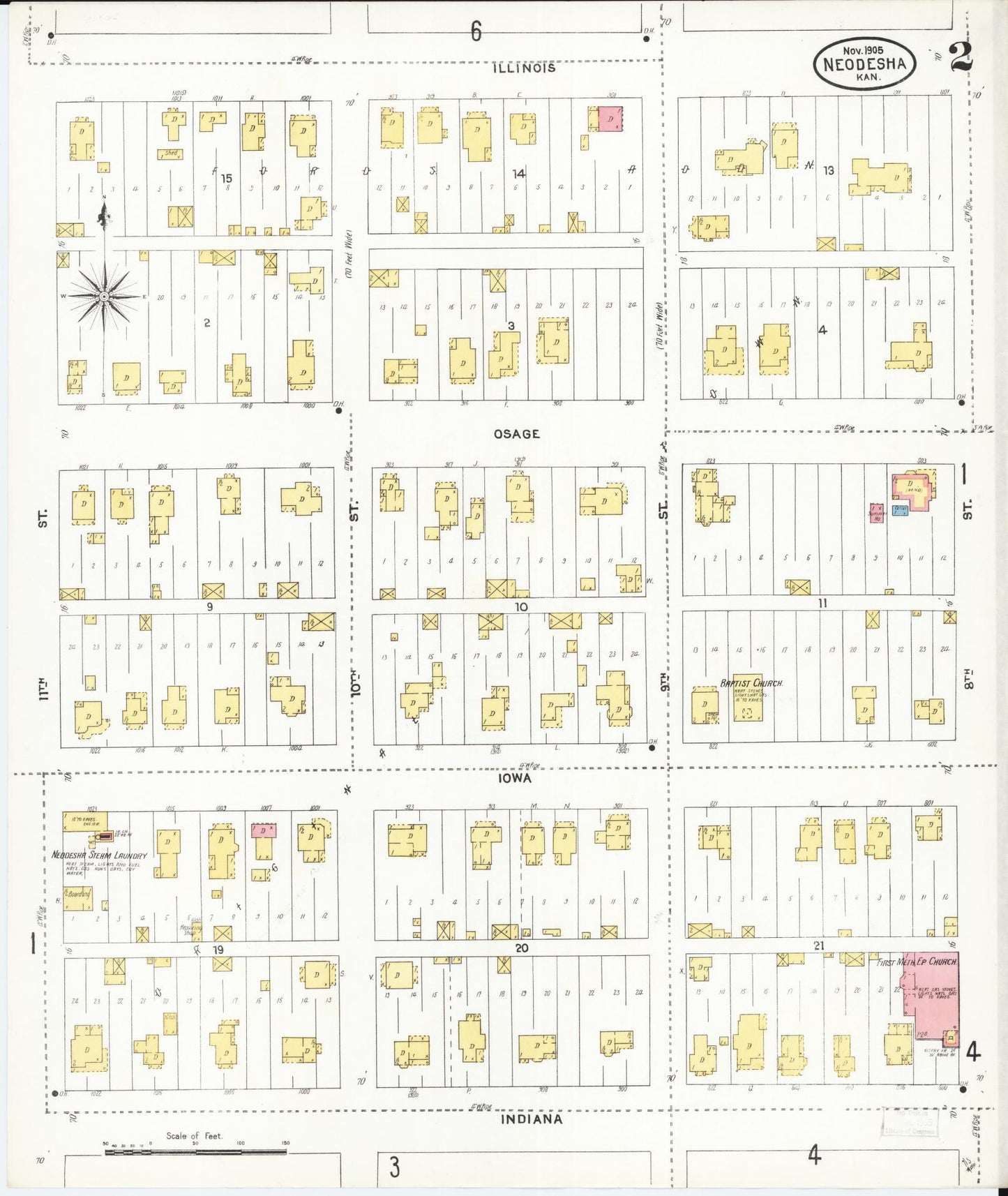 Sanborn Fire Insurance Map from Neodesha, Wilson County, Kansas (1905), Sheet #0002 - Historic Sanborn Fire Insurance Map Print, vintage old map wall art, antique decor, genealogy gift, Kansas Kansas map