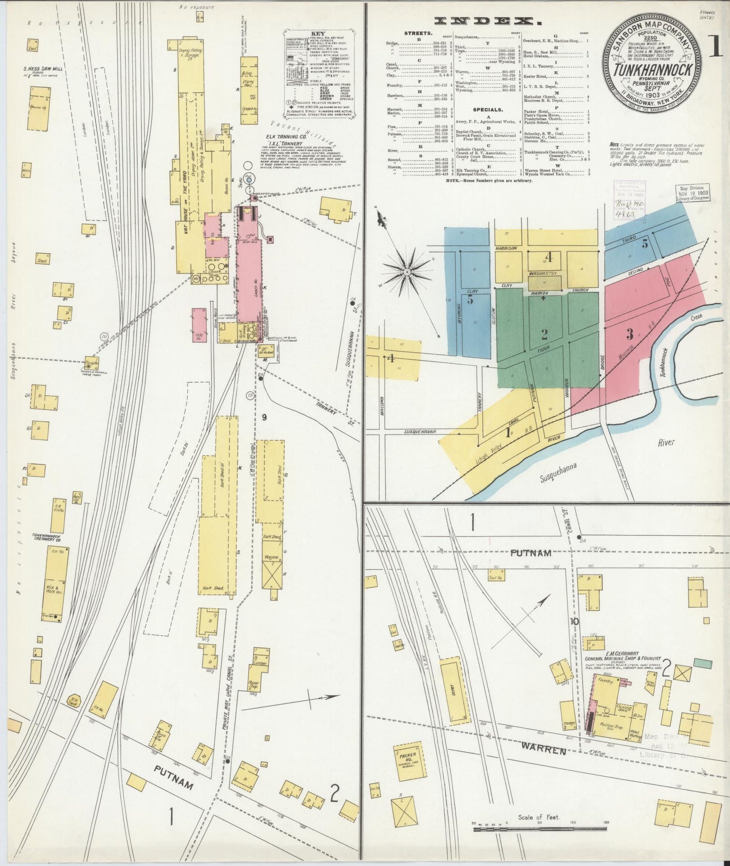 Sanborn Fire Insurance Map from Tunkhannock, Wyoming County, Pennsylvania (1903), Sheet #0001 - Historic Sanborn Fire Insurance Map Print, vintage old map wall art, antique decor, genealogy gift, Pennsylvania Pennsylvania map