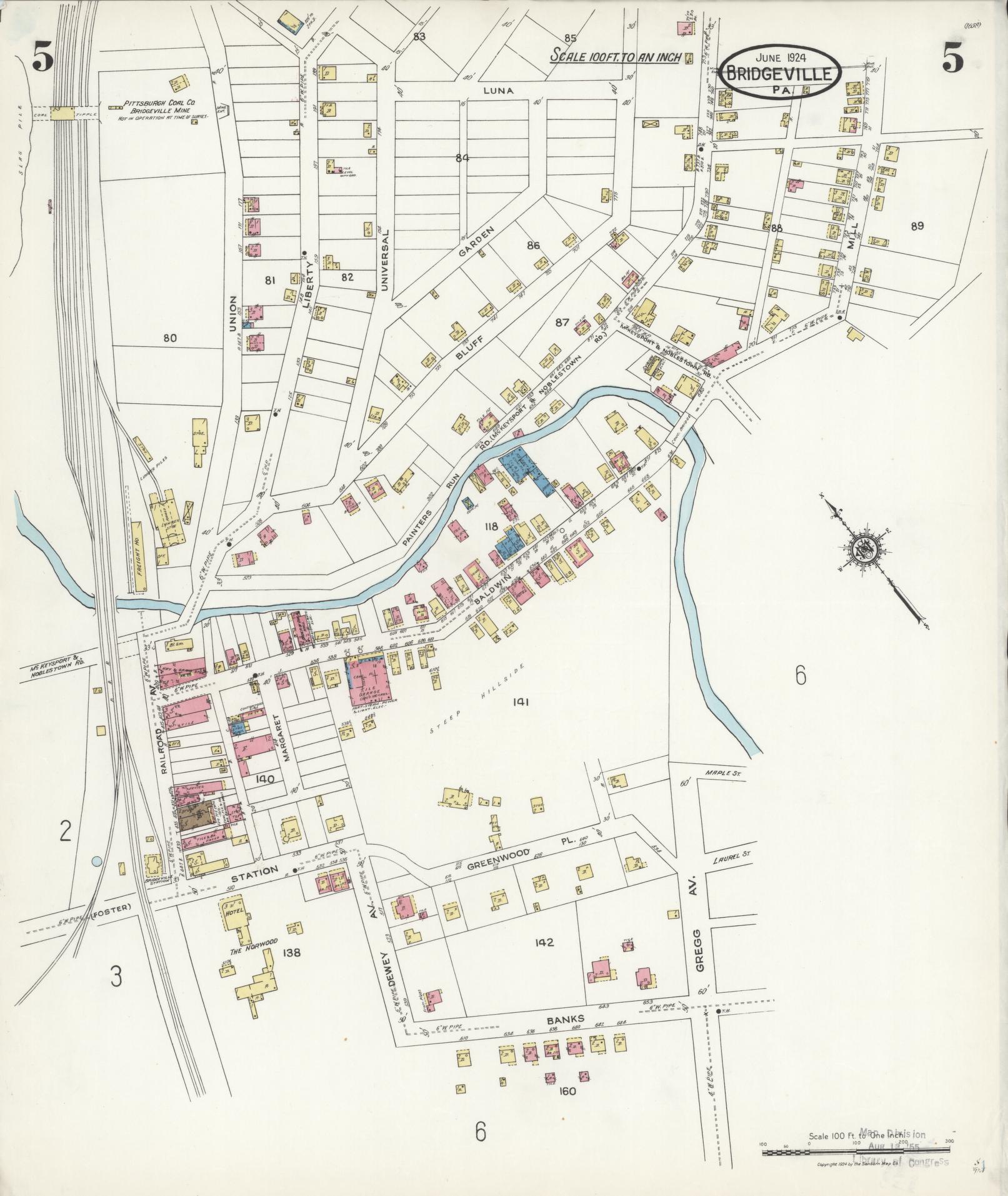 Sanborn Fire Insurance Map from Bridgeville, Allegheny County, Pennsylvania (1924), Sheet #0005 - Historic Sanborn Fire Insurance Map Print, vintage old map wall art, antique decor, genealogy gift, Pennsylvania Pennsylvania map