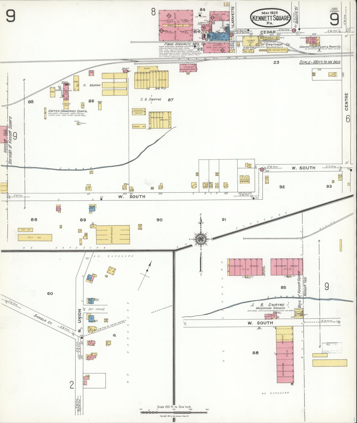 Sanborn Fire Insurance Map from Kennett Square, Chester County, Pennsylvania (1923), Sheet #0009 - Historic Sanborn Fire Insurance Map Print, vintage old map wall art, antique decor, genealogy gift, Pennsylvania Pennsylvania map