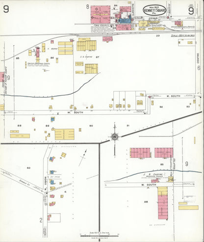 Sanborn Fire Insurance Map from Kennett Square, Chester County, Pennsylvania (1923), Sheet #0009 - Historic Sanborn Fire Insurance Map Print, vintage old map wall art, antique decor, genealogy gift, Pennsylvania Pennsylvania map