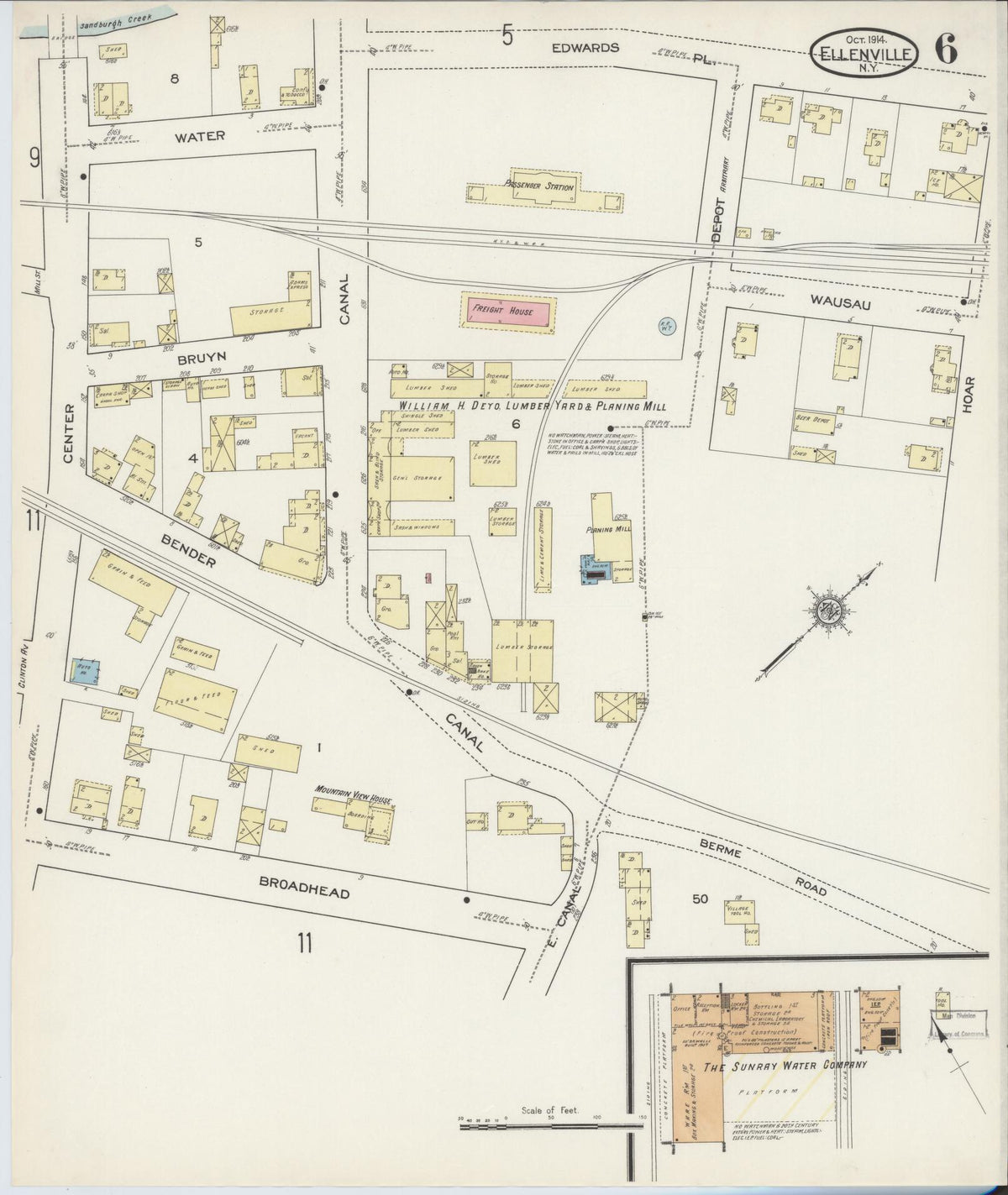 Sanborn Fire Insurance Map from Ellenville, Ulster County, New York (1914), Sheet #0006 - Historic Sanborn Fire Insurance Map Print, vintage old map wall art, antique decor, genealogy gift, New York New York map