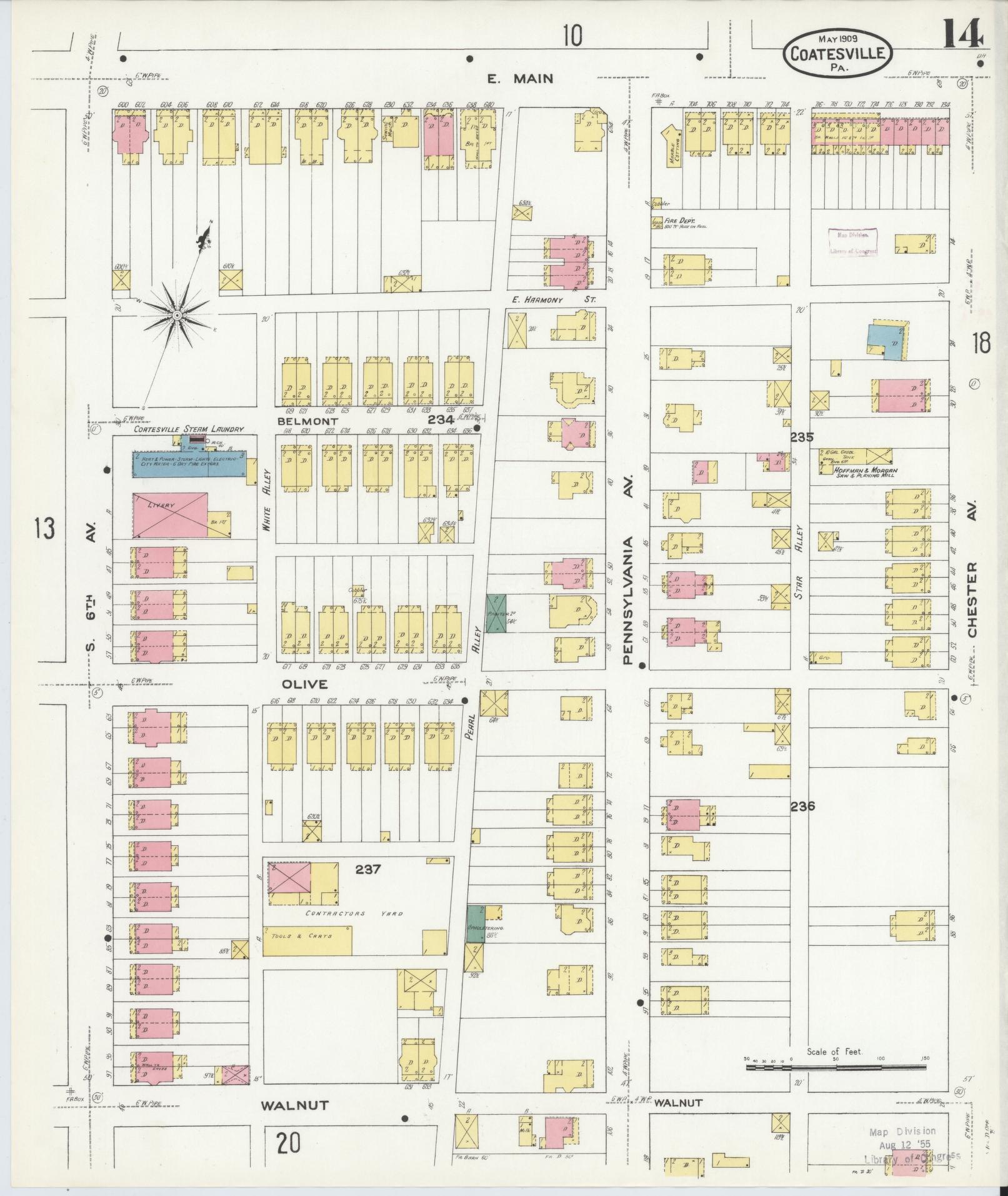 Sanborn Fire Insurance Map from Coatesville, Chester County, Pennsylvania (1909), Sheet #0014 - Historic Sanborn Fire Insurance Map Print, vintage old map wall art, antique decor, genealogy gift, Pennsylvania Pennsylvania map
