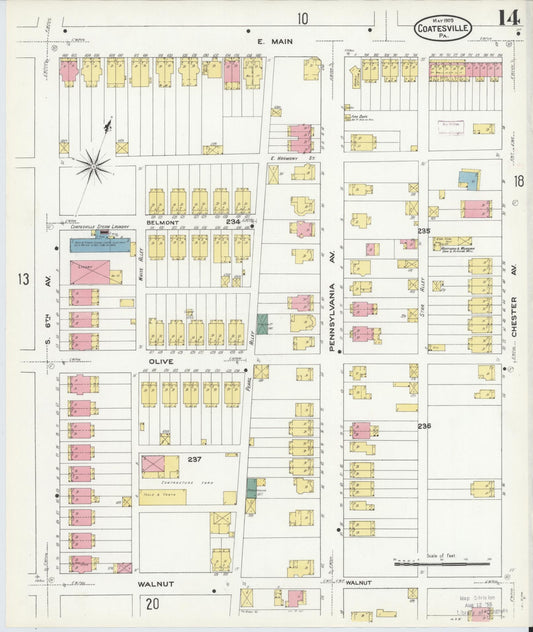 Sanborn Fire Insurance Map from Coatesville, Chester County, Pennsylvania (1909), Sheet #0014 - Historic Sanborn Fire Insurance Map Print, vintage old map wall art, antique decor, genealogy gift, Pennsylvania Pennsylvania map
