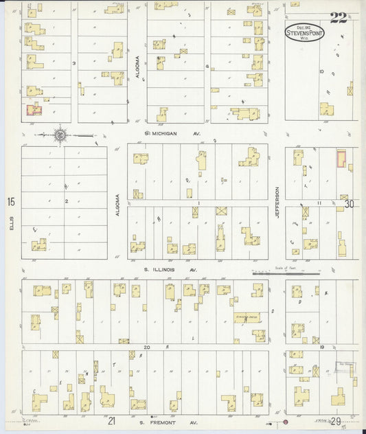Sanborn Fire Insurance Map from Stevens Point, Portage County, Wisconsin (1912), Sheet #0022 - Historic Sanborn Fire Insurance Map Print, vintage old map wall art, antique decor, genealogy gift, Wisconsin Wisconsin map