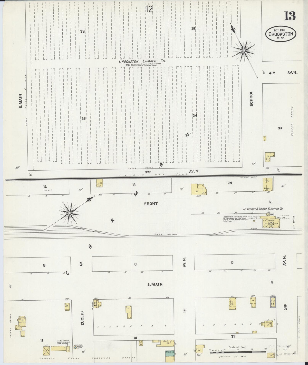 Sanborn Fire Insurance Map from Crookston, Polk County, Minnesota (1906), Sheet #0013 - Historic Sanborn Fire Insurance Map Print, vintage old map wall art, antique decor, genealogy gift, Minnesota Minnesota map