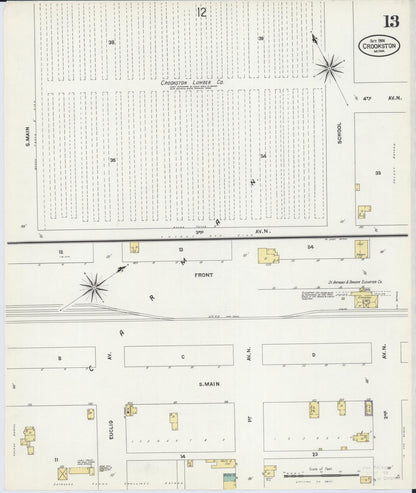 Sanborn Fire Insurance Map from Crookston, Polk County, Minnesota (1906), Sheet #0013 - Historic Sanborn Fire Insurance Map Print, vintage old map wall art, antique decor, genealogy gift, Minnesota Minnesota map
