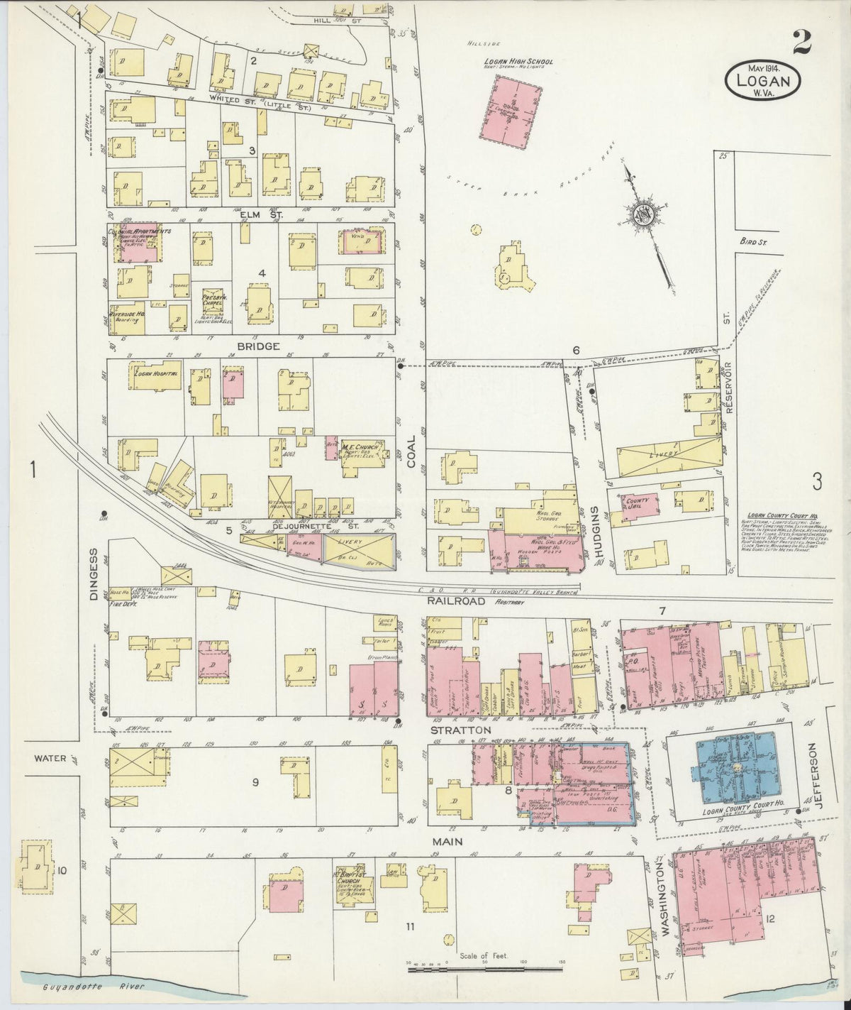Sanborn Fire Insurance Map from Logan, Logan County, West Virginia (1914), Sheet #0002 - Complete Map Set gallery image, historic Sanborn map, vintage wall art, West Virginia West Virginia
