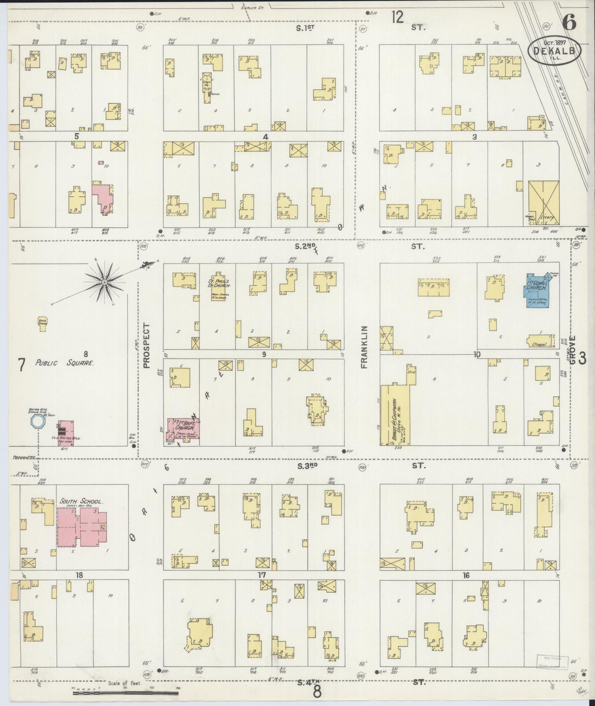 Sanborn Fire Insurance Map from De Kalb, De Kalb County, Illinois (1897), Sheet #0006 - Historic Sanborn Fire Insurance Map Print, vintage old map wall art, antique decor, genealogy gift, Illinois Illinois map