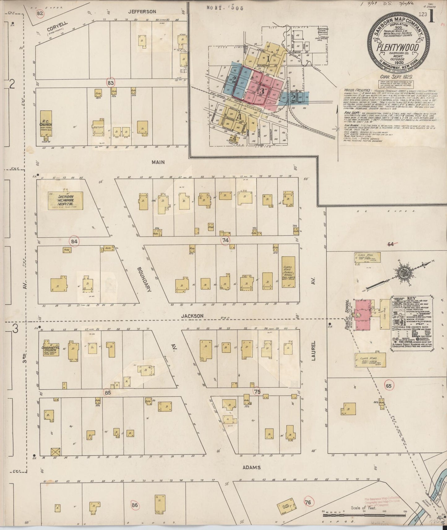 Sanborn Fire Insurance Map from Plentywood, Sheridan County, Montana (1929), Sheet #0001 - Historic Sanborn Fire Insurance Map Print, vintage old map wall art, antique decor, genealogy gift, Montana Montana map