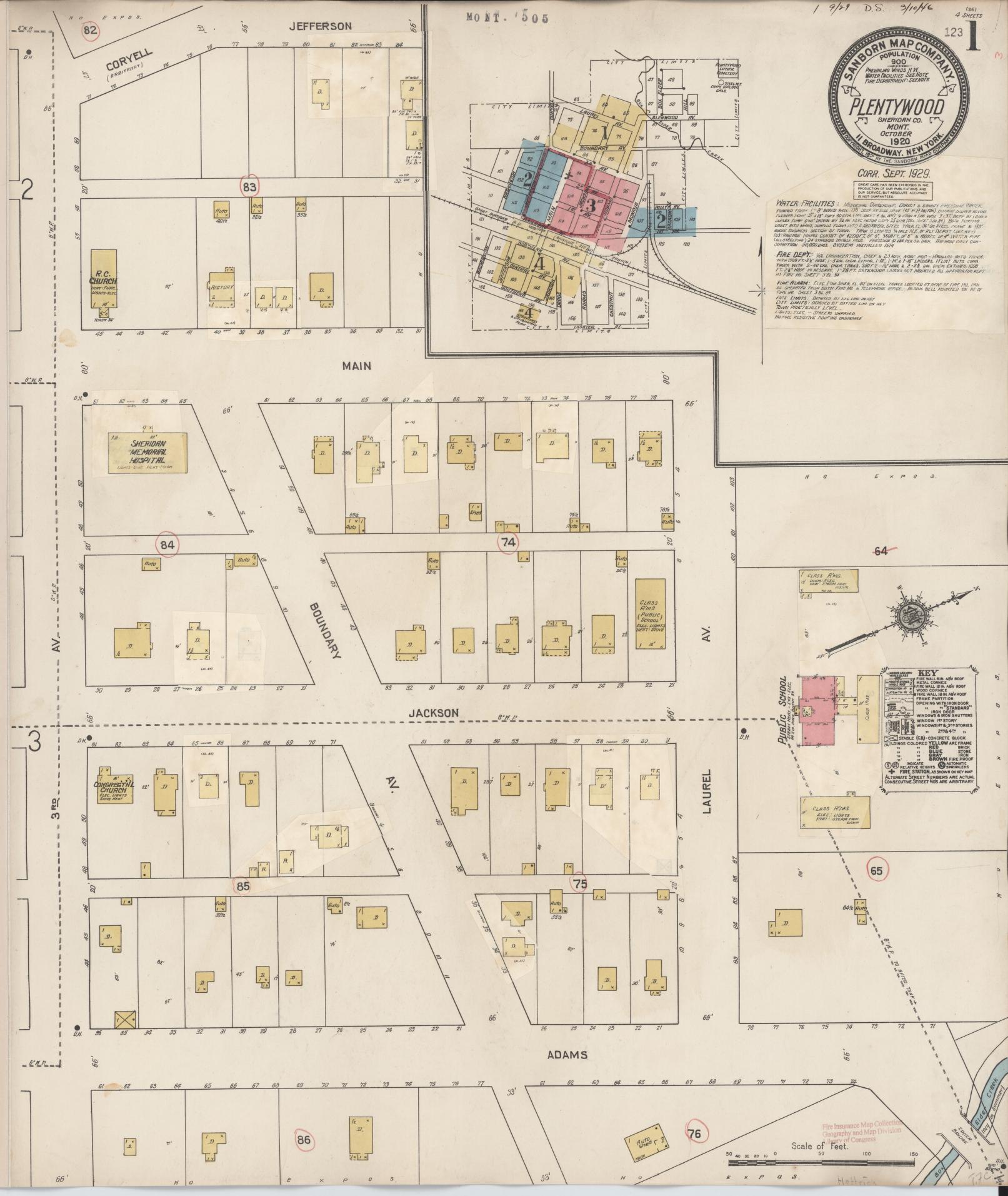 Sanborn Fire Insurance Map from Plentywood, Sheridan County, Montana (1929), Sheet #0001 - Historic Sanborn Fire Insurance Map Print, vintage old map wall art, antique decor, genealogy gift, Montana Montana map
