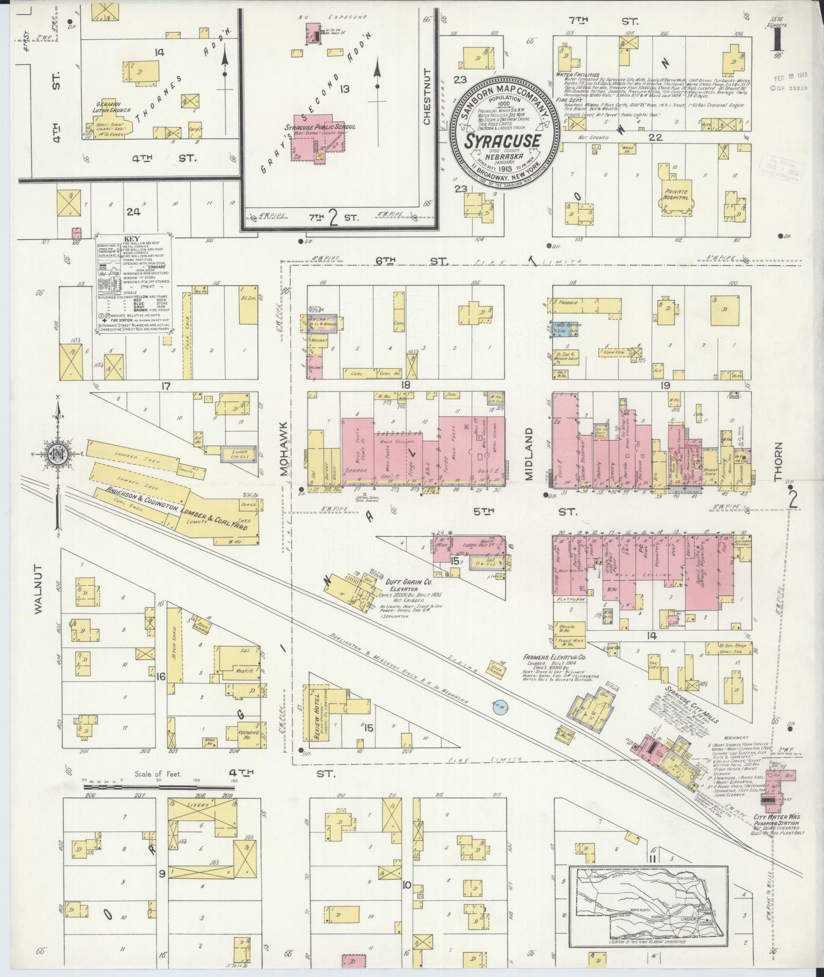 Sanborn Fire Insurance Map from Syracuse, Otoe County, Nebraska (1913), Sheet #0001 - Historic Sanborn Fire Insurance Map Print, vintage old map wall art, antique decor, genealogy gift, Nebraska Nebraska map