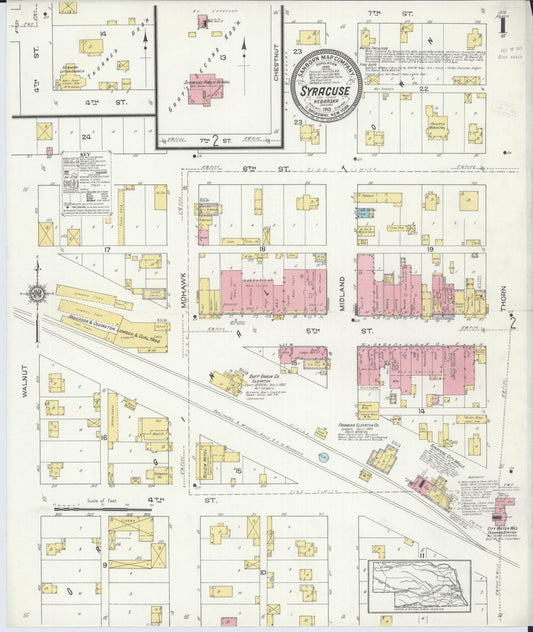 Sanborn Fire Insurance Map from Syracuse, Otoe County, Nebraska (1913), Sheet #0001 - Historic Sanborn Fire Insurance Map Print, vintage old map wall art, antique decor, genealogy gift, Nebraska Nebraska map