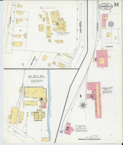 Sanborn Fire Insurance Map from Grand Haven, Ottawa County, Michigan (1906), Sheet #0014 - Complete Map Set gallery image, historic Sanborn map, vintage wall art, Michigan Michigan