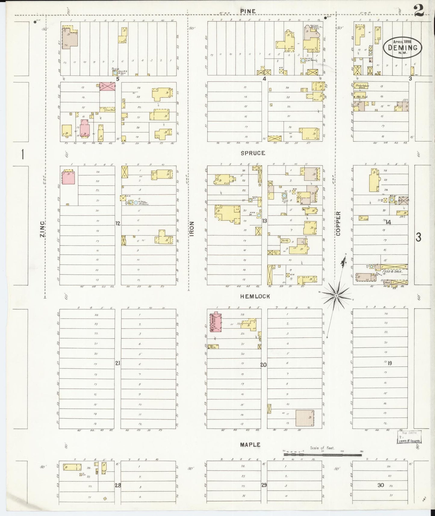 Sanborn Fire Insurance Map from Deming, Luna County, New Mexico (1898), Sheet #0002 - Complete Map Set gallery image, historic Sanborn map, vintage wall art, New Mexico New Mexico