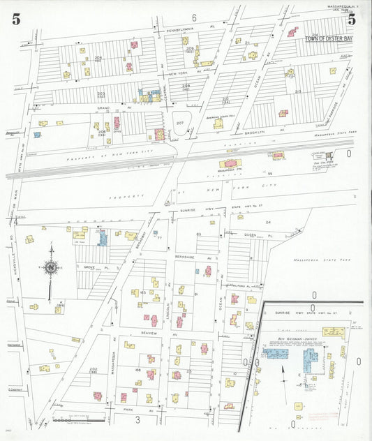 Sanborn Fire Insurance Map from Massapequa, Nassau County, New York (1948), Sheet #0005 - Historic Sanborn Fire Insurance Map Print, vintage old map wall art, antique decor, genealogy gift, New York New York map