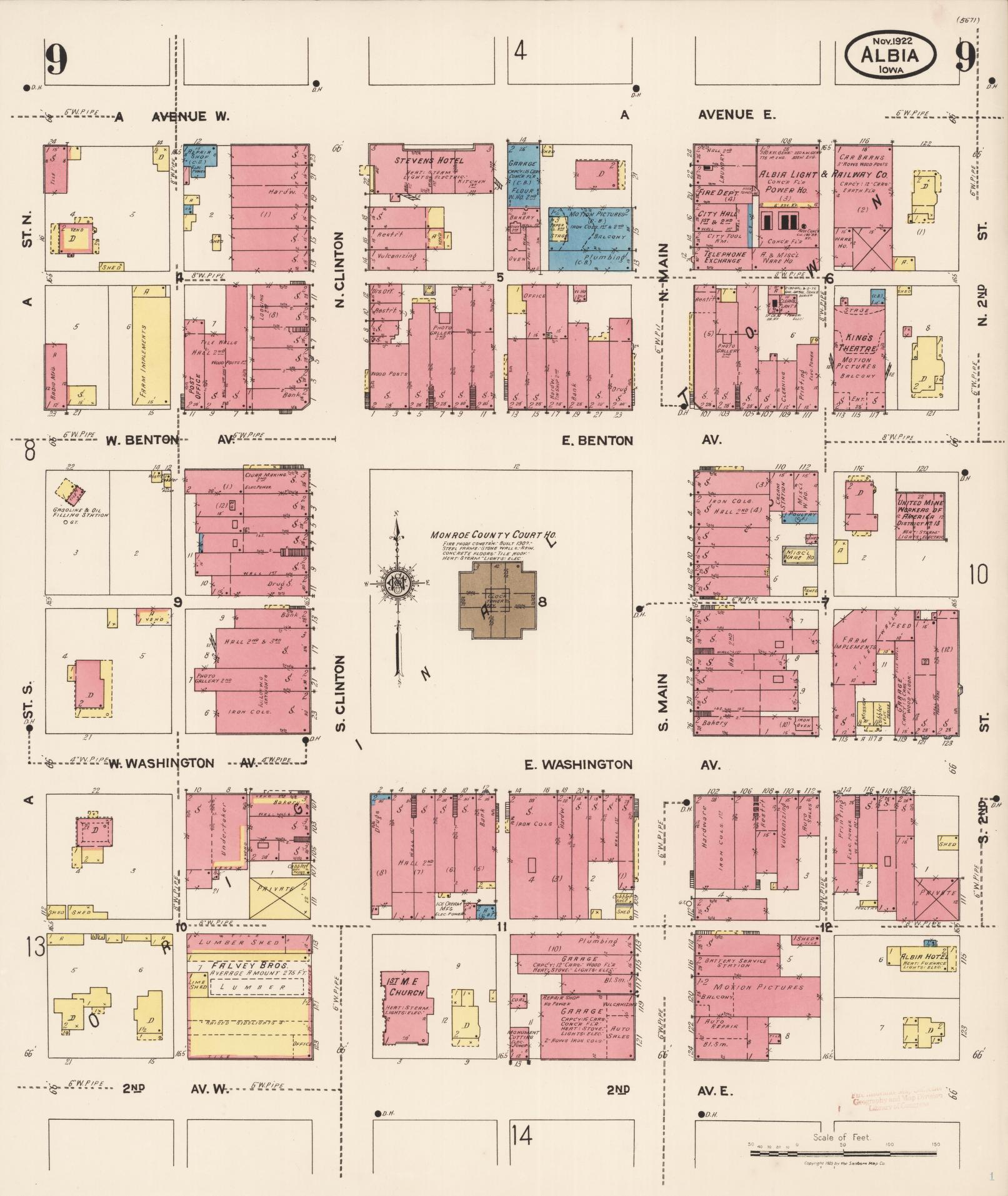 Sanborn Fire Insurance Map from Albia, Monroe County, Iowa (1922), Sheet #0009 - Historic Sanborn Fire Insurance Map Print