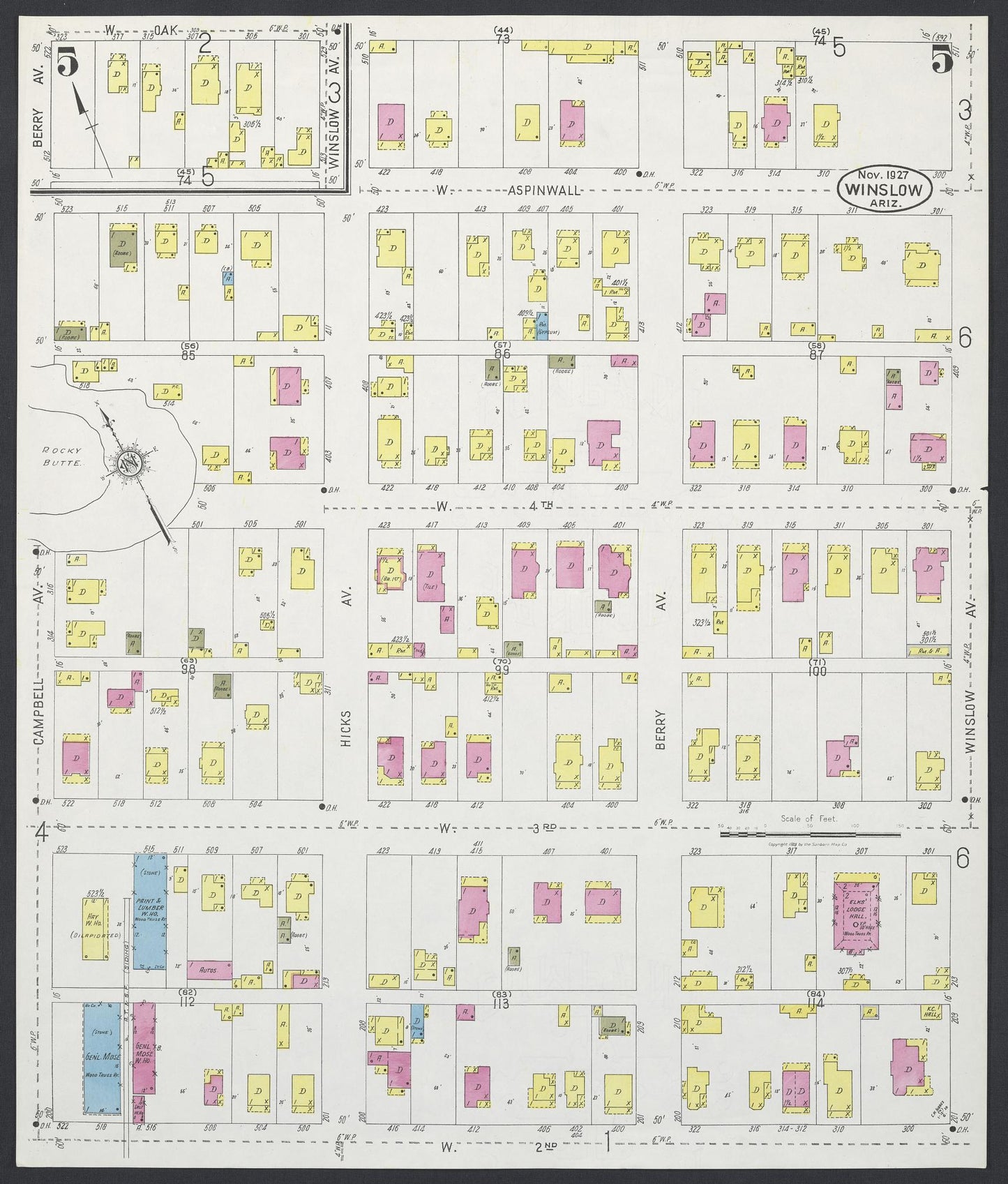 Sanborn Fire Insurance Map from Winslow, Navajo County, Arizona (1927), Sheet #0005 - Historic Sanborn Fire Insurance Map Print, vintage old map wall art, antique decor, genealogy gift, Arizona Arizona map