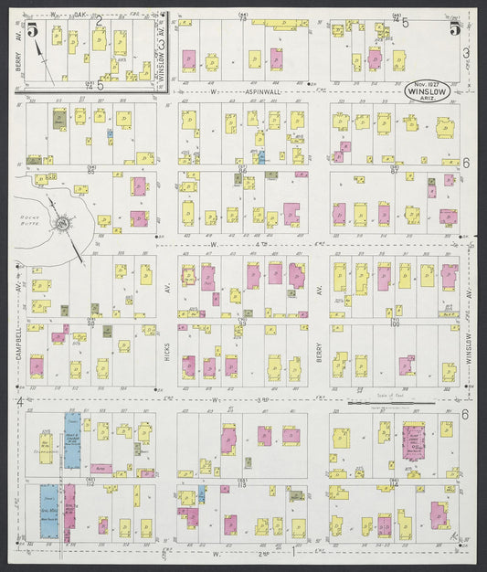 Sanborn Fire Insurance Map from Winslow, Navajo County, Arizona (1927), Sheet #0005 - Historic Sanborn Fire Insurance Map Print, vintage old map wall art, antique decor, genealogy gift, Arizona Arizona map