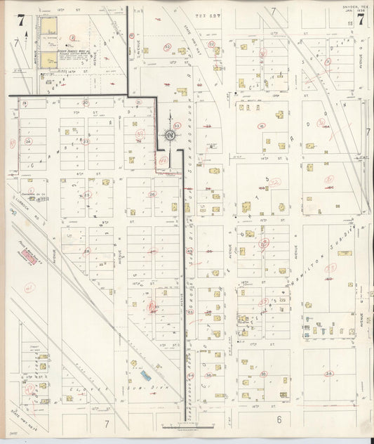 Sanborn Fire Insurance Map from Snyder, Scurry County, Texas (1942), Sheet #0007 - Historic Sanborn Fire Insurance Map Print, vintage old map wall art, antique decor, genealogy gift, Texas Texas map