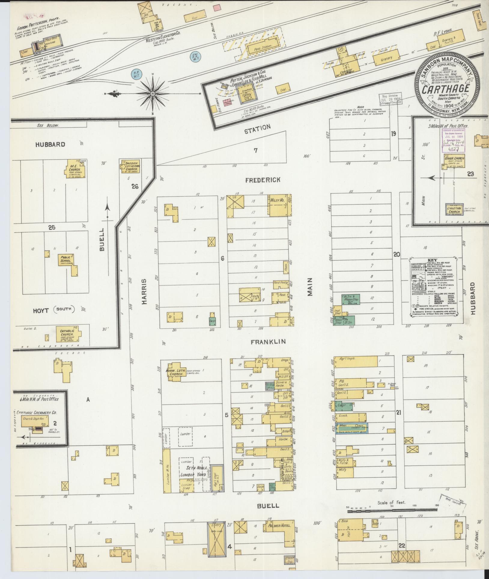 Sanborn Fire Insurance Map from Carthage, Miner County, South Dakota (1904), Sheet #0001 - Historic Sanborn Fire Insurance Map Print, vintage old map wall art, antique decor, genealogy gift, South Dakota South Dakota map