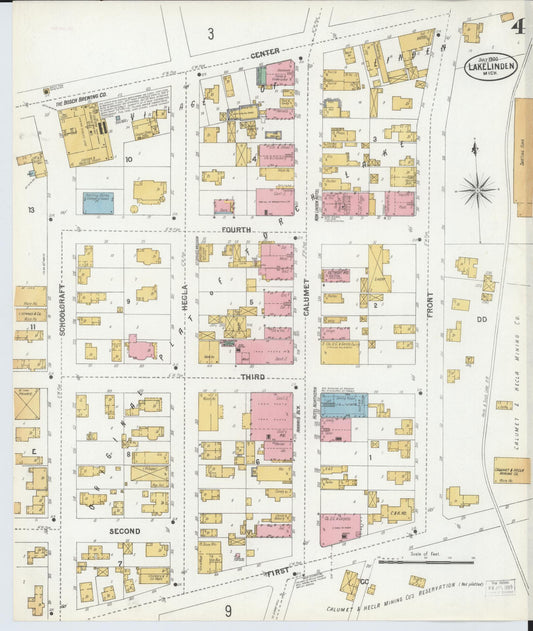 Sanborn Fire Insurance Map from Lake Linden, Houghton County, Michigan (1900), Sheet #0004 - Historic Sanborn Fire Insurance Map Print, vintage old map wall art, antique decor, genealogy gift, Michigan Michigan map