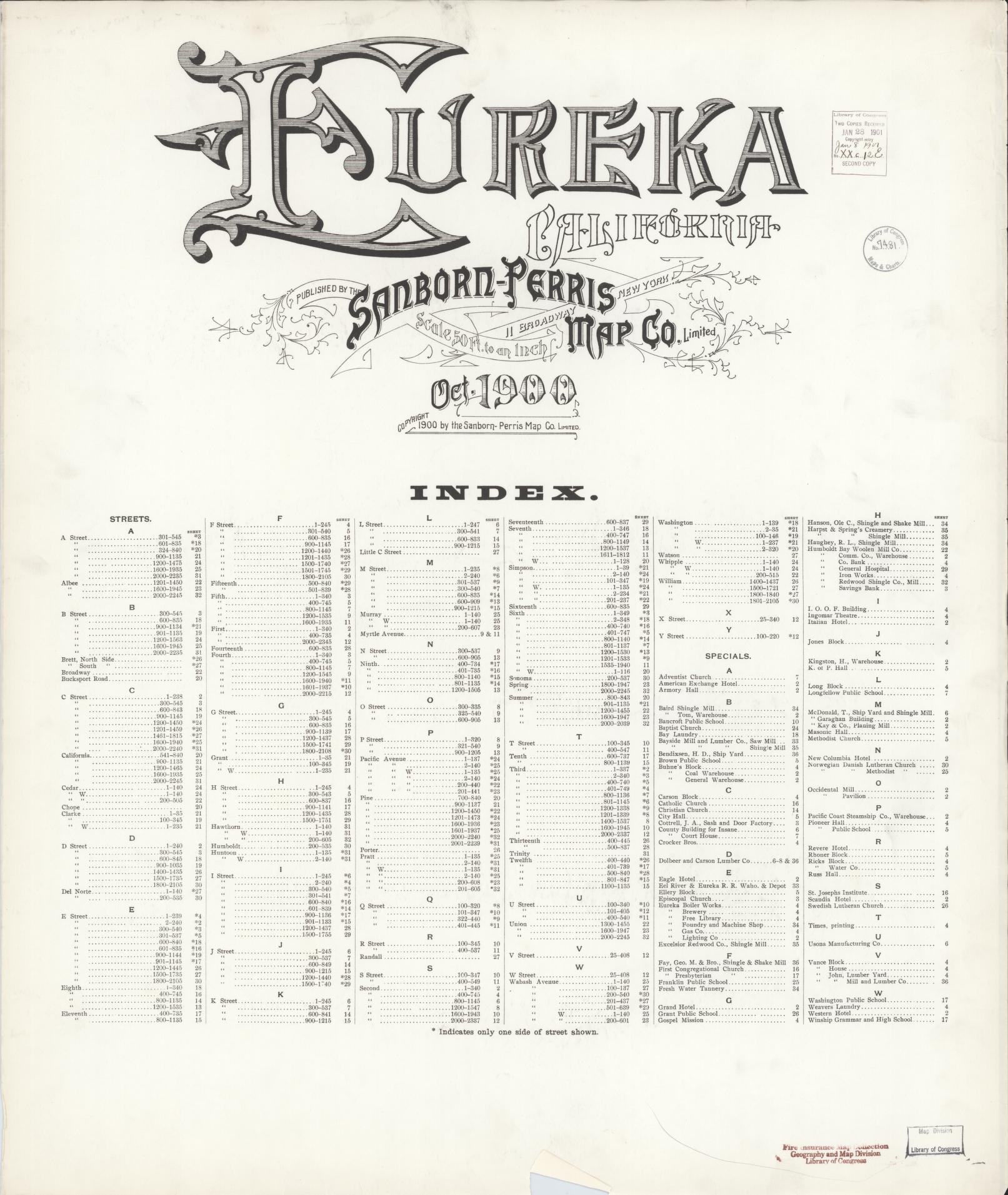 Sanborn Fire Insurance Map from Eureka, Humboldt County, California. (1900) – Historic Sanborn Fire Insurance Map Print