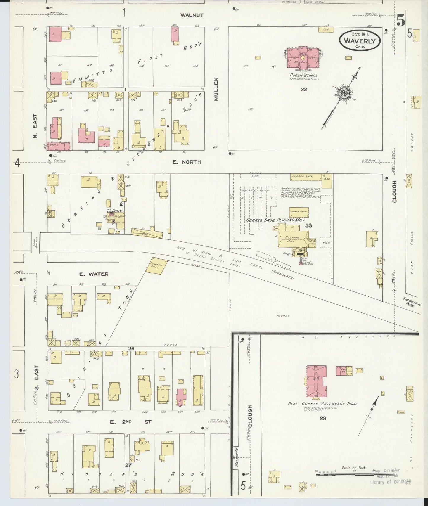 Sanborn Fire Insurance Map from Waverly, Pike County, Ohio (1911), Sheet #0005 - Complete Map Set gallery image, historic Sanborn map, vintage wall art, Ohio Ohio