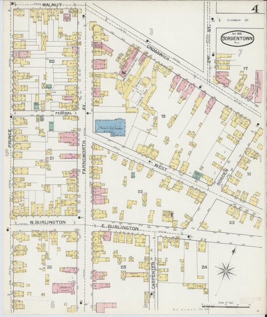 Sanborn Fire Insurance Map from Bordentown, Burlington County, New Jersey (1892), Sheet #0004 - Historic Sanborn Fire Insurance Map Print, vintage old map wall art, antique decor, genealogy gift, New Jersey New Jersey map