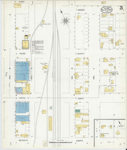 Sanborn Fire Insurance Map from Clifton, Bosque County, Texas (1905), Sheet #0003 - Historic Sanborn Fire Insurance Map Print, vintage old map wall art, antique decor, genealogy gift, Texas Texas map