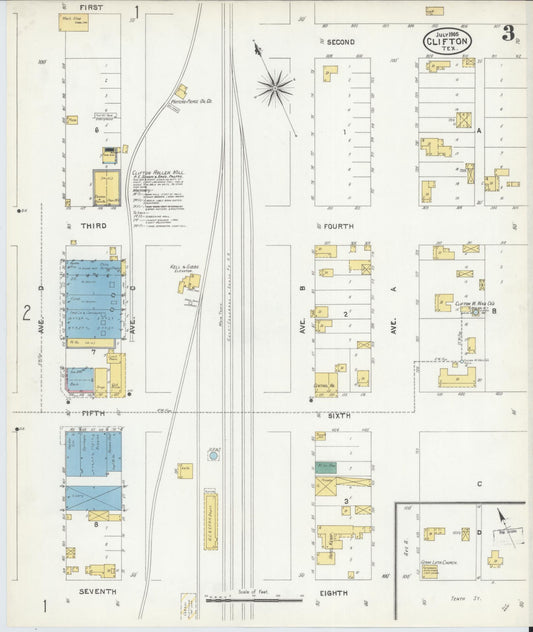 Sanborn Fire Insurance Map from Clifton, Bosque County, Texas (1905), Sheet #0003 - Historic Sanborn Fire Insurance Map Print, vintage old map wall art, antique decor, genealogy gift, Texas Texas map