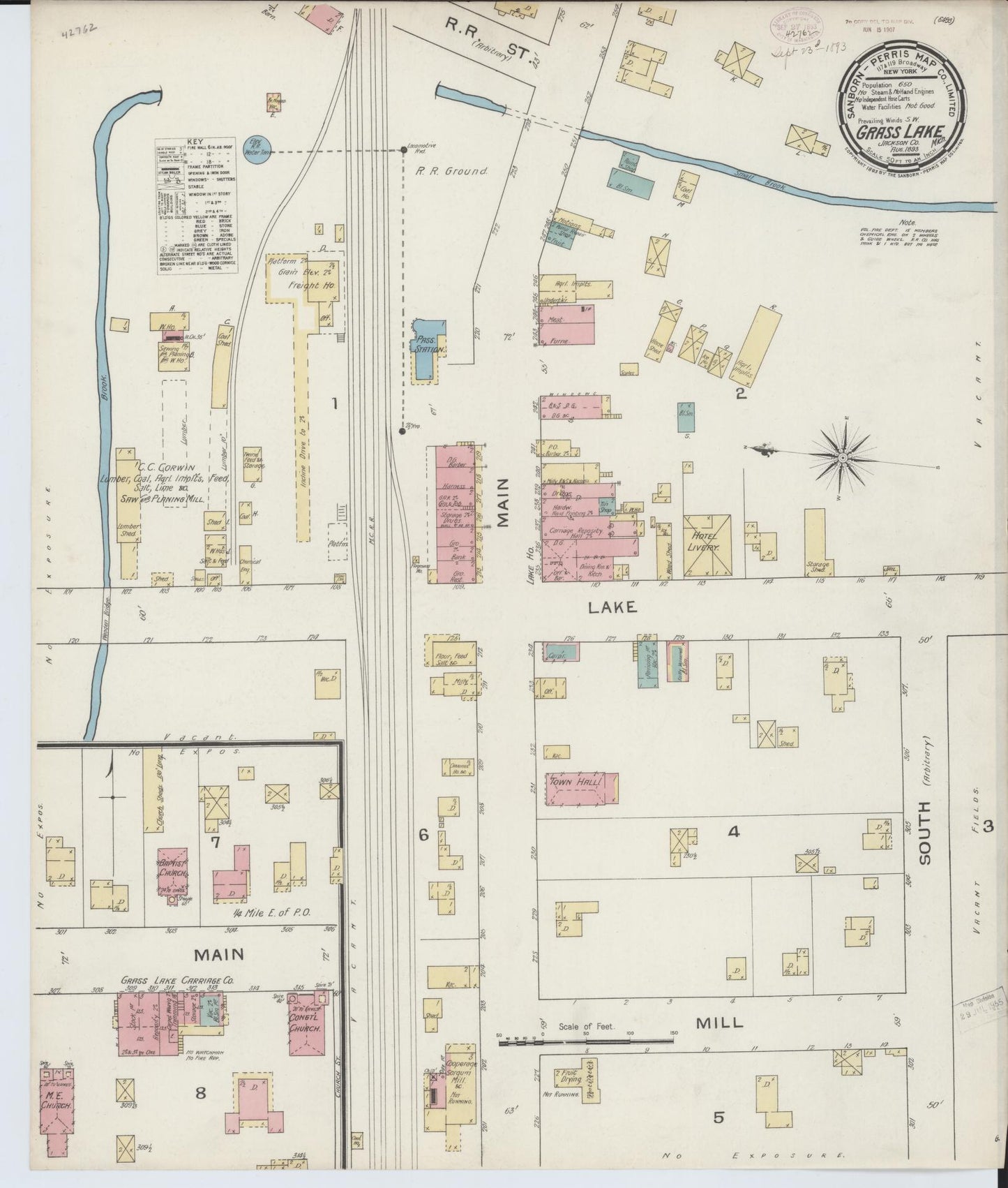 Sanborn Fire Insurance Map from Grass Lake, Jackson County, Michigan. (1893) – Historic Sanborn Fire Insurance Map Print