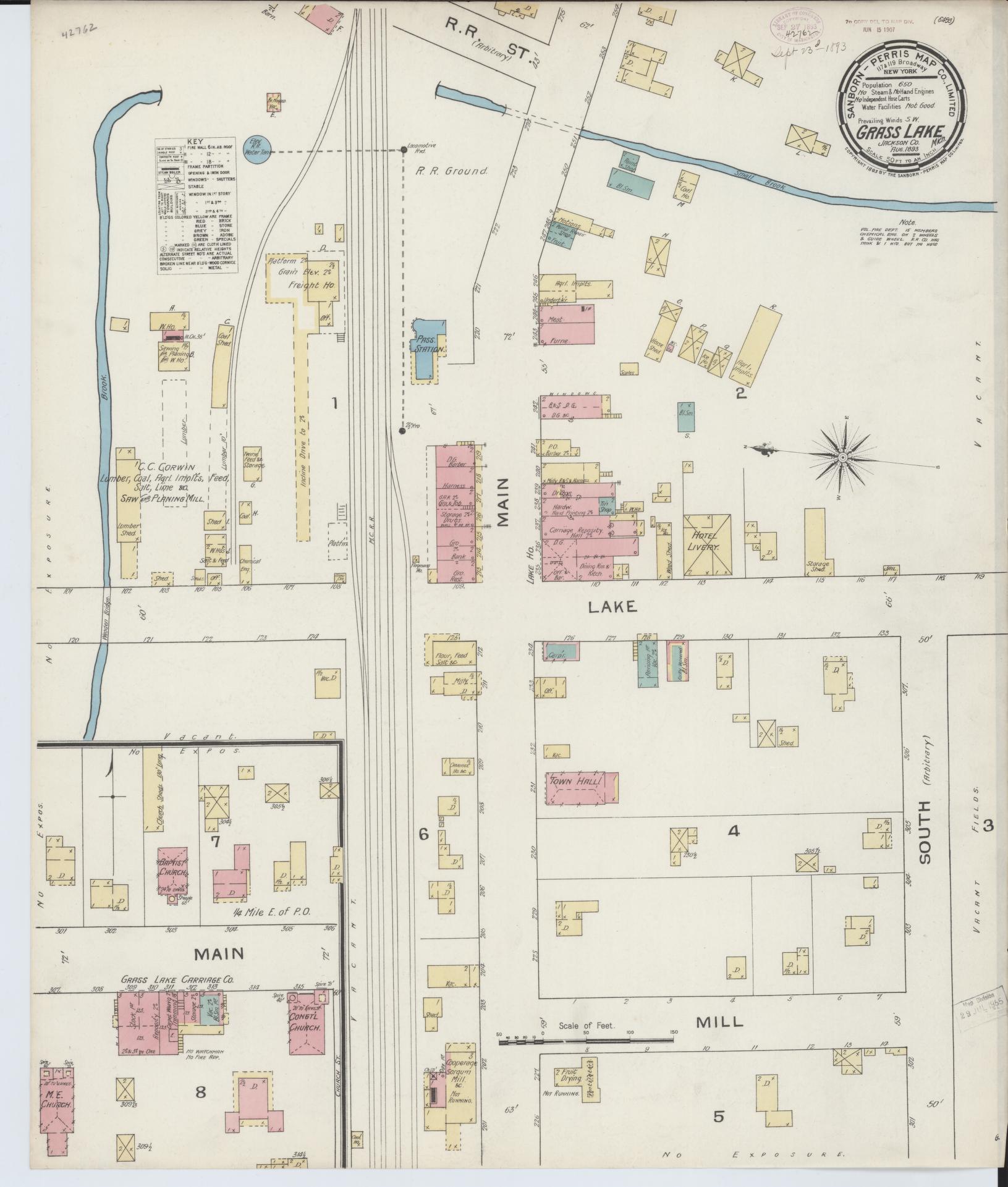 Sanborn Fire Insurance Map from Grass Lake, Jackson County, Michigan. (1893) – Historic Sanborn Fire Insurance Map Print