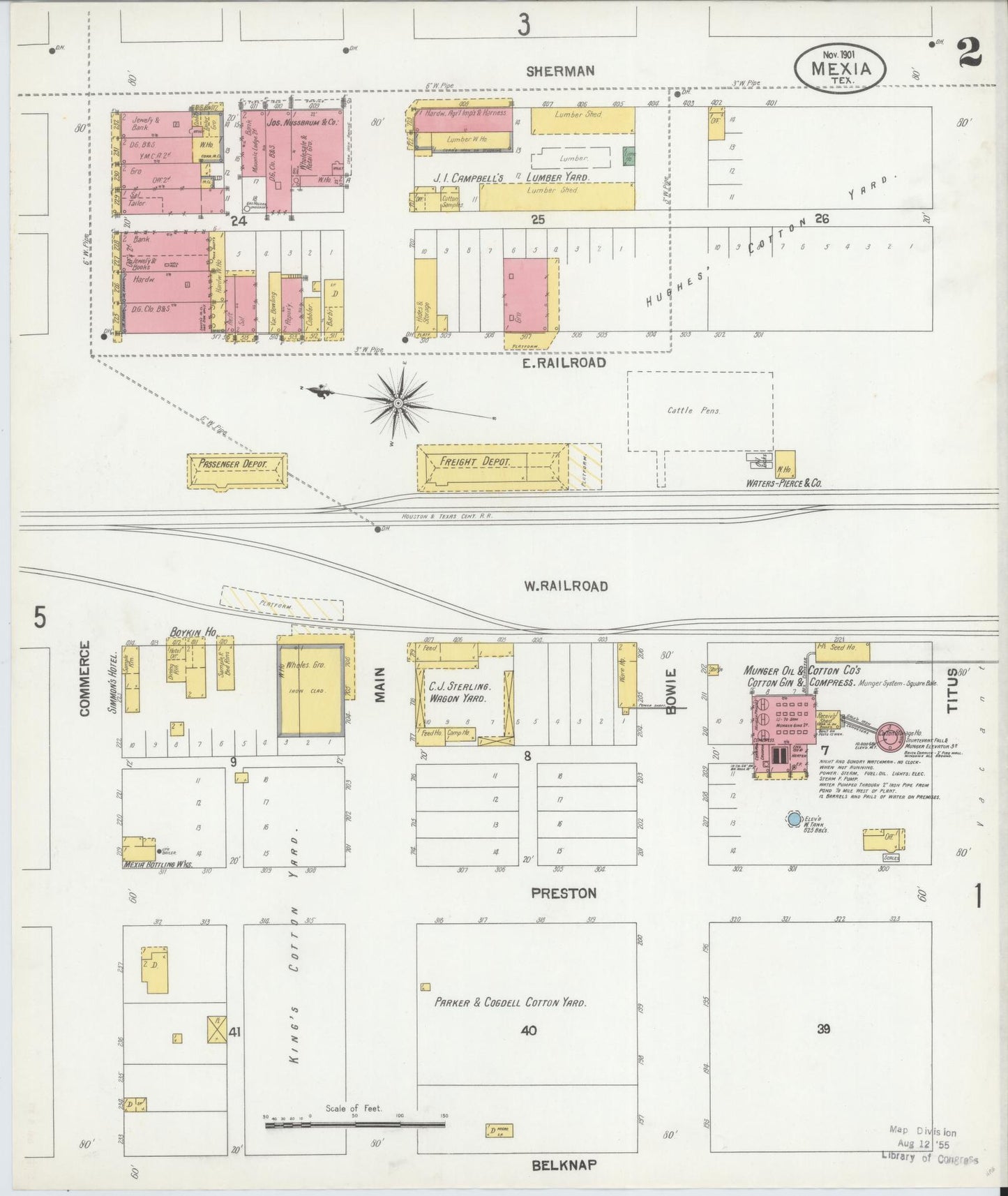 Sanborn Fire Insurance Map from Mexia, Limestone County, Texas (1901), Sheet #0002 - Historic Sanborn Fire Insurance Map Print, vintage old map wall art, antique decor, genealogy gift, Texas Texas map